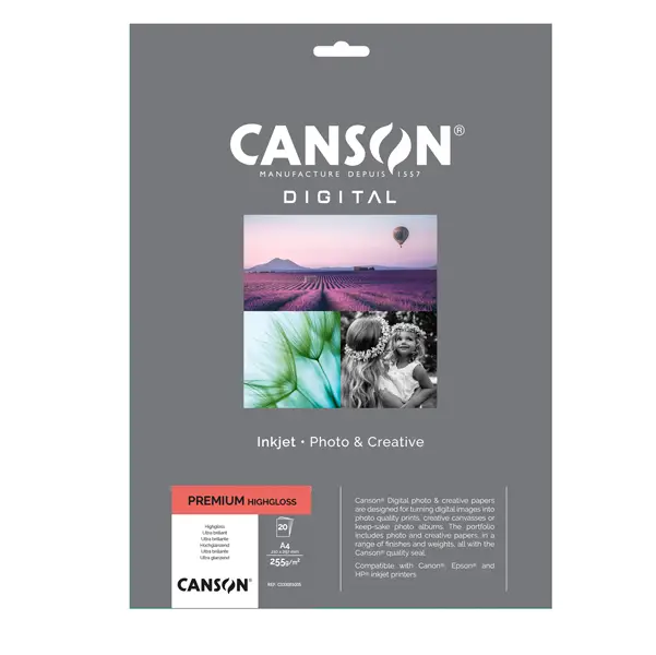 1x Carta InkJet PREMIUM A4 20fg 255gr HightGloss RC Canson