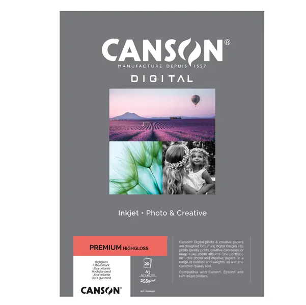 1x Carta InkJet PREMIUM A3 20fg 255gr HightGloss RC Canson