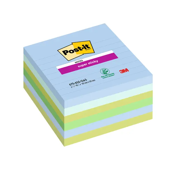 1x Cf. 6pz blocco 90fg. Post-itR Super Sticky 100x100mm righe Oasis 675-6SS-OAS