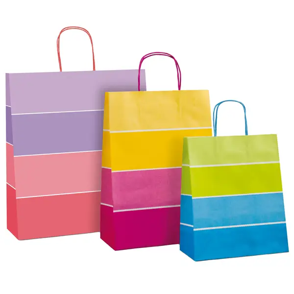 25x Shopper Bicolor c/manici in carta ritorta 16x8x21cm colori assort. Rex Sadoch