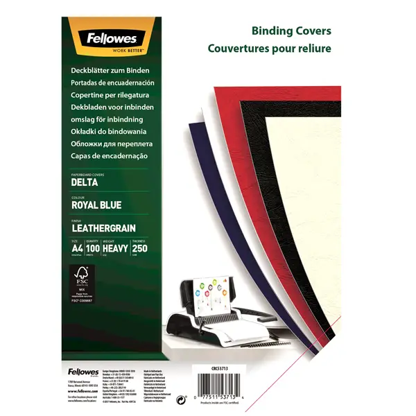 1x 100 Copertine A4 cartoncino groffrato semilpelle 250g royal blu Fellowes