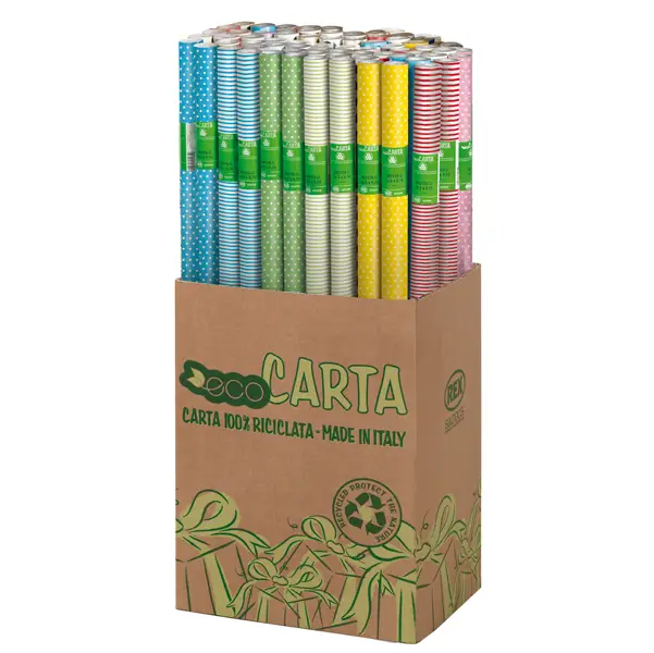 1x Espositore 50 rotoli carta regalo 2mt x 70cm fantasie righe e pois Rex Sadoch