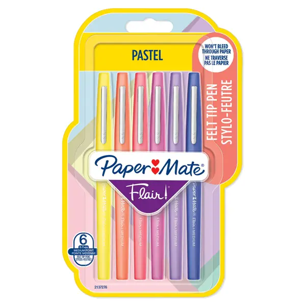 1x Blister 6 pennarelli Flair Nylon colori assortiti Pastel Papermate