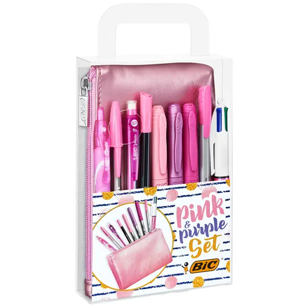 1x SET SCRITTURA+ASTUCCIO PINK  PURPLE - Bic