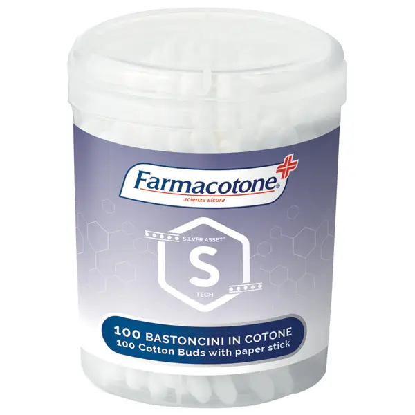 1x 100 Bastoncini cotonati in barattolo Silver Asset Farmacotone