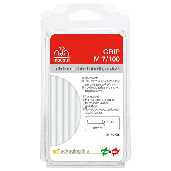 1x Colla termofusibile 10cm D7mm blister 70gr trasparente M7/100 Ro-Ma