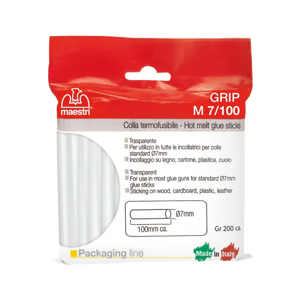 1x Colla termofusibile 10cm D7mm in sacchetto da 200gr trasparente M7/100 Ro-Ma