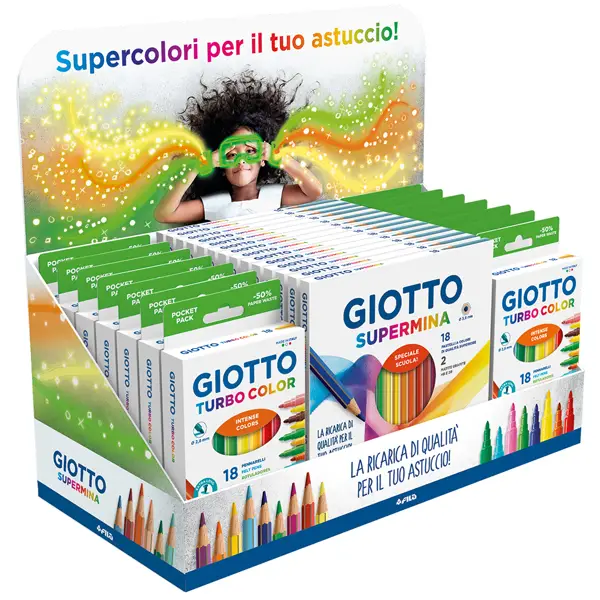 1x Expo ast. 15pz .Supermina + ast. 14 pz Turbo Color Giotto