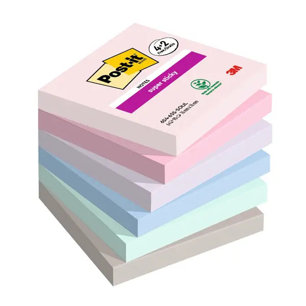 1x Valuepack 4+2 Post-itR Super Sticky Soulful, 76x76 mm, 90 foglietti/blocchetto