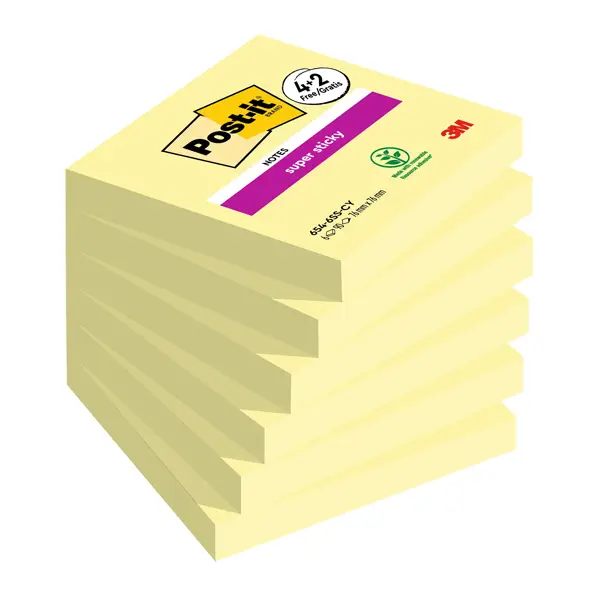 1x Value pack 4+2 Post-itR Super Sticky, Giallo Canary, 76x76 mm 90 fogl/blocco