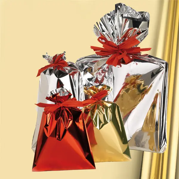 1x 25 buste regalo ppl metal lucido 50x75cm oro senza patella adesiva