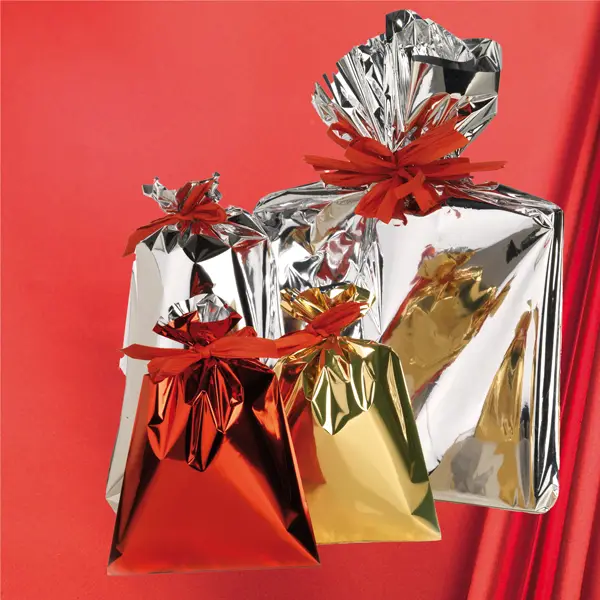 1x 25 buste regalo ppl metal lucido 50x75cm rosso senza patella adesiva