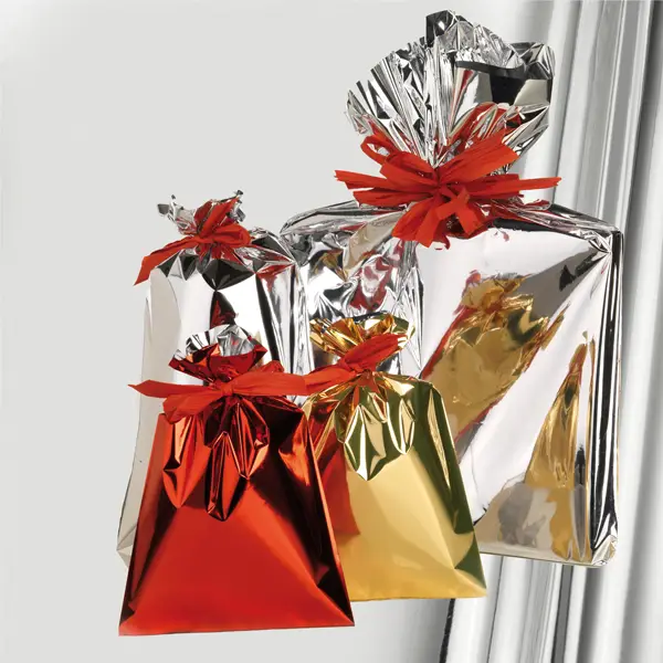 1x 25 buste regalo ppl metal lucido 50x75cm argento senza patella adesiva