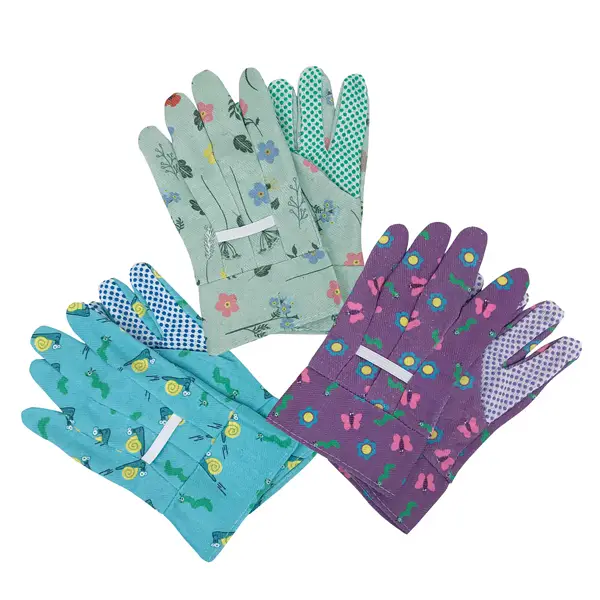 1x Guanti da giardino bambino c/palmo puntinato in pvc taglia S fantasie assortite