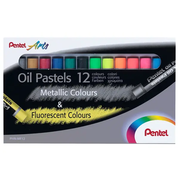 1x Astuccio 12 pastelli a olio colori assortiti fluo e metal Pentel