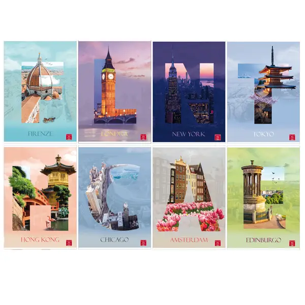 10x Maxiquaderno A4 80gr 40+2fg 1rigo c/margine Dream Cities Pigna