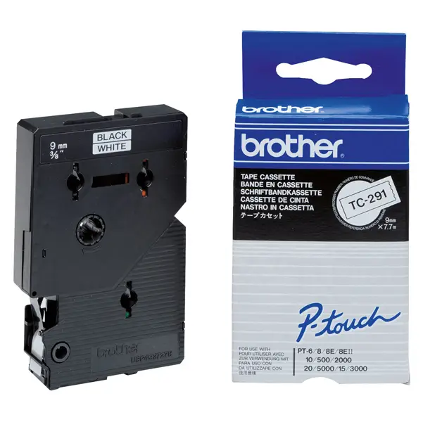 1x NASTRO BROTHER TC-291 9MMX7,7 NERO/BIANCO