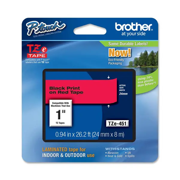 1x NASTRO BROTHER TZE-451 24MMx8MT NERO/ROSSO