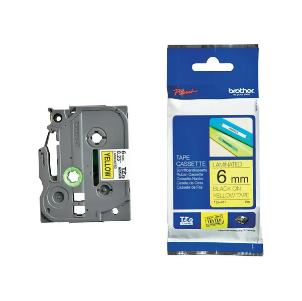 1x NASTRO NERATZE-611SU FONDO GIALLO LAMINATO 6MM LUNGHEZZA 8MT