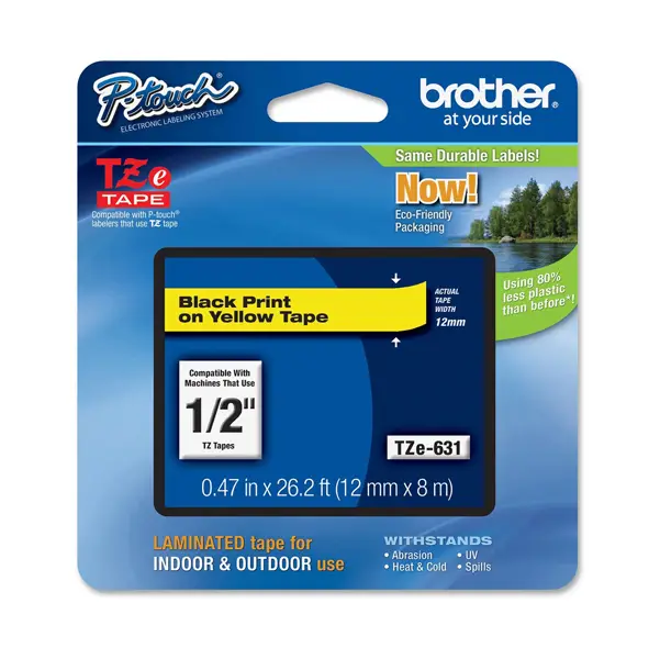 1x NASTRO BROTHER TZE-631 12MMx8MT NERO/GIALLO