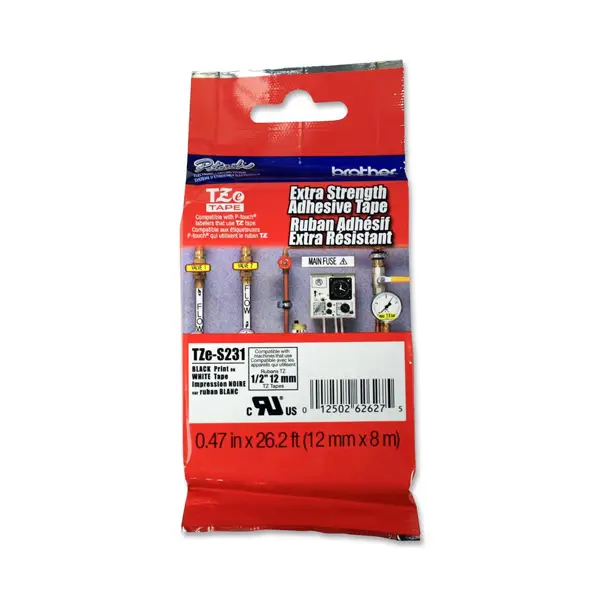 1x NASTRO BROTHER TZe S231 12MMx8MT NERO/BIANCO LAMINATO CON ADESIVO RESISTENTE