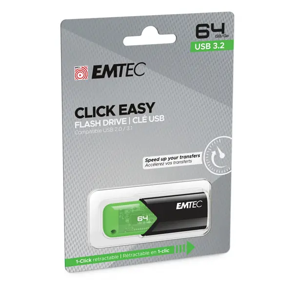 1x Emtec Memoria USB B110 USB3.2 Clickeasy 64GB verde