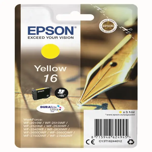 1x CARTUCCIA A PIGMENTI GIALLO EPSON DURABRITE ULTRA, SERIE 16/PENNA E CRUCIVERBA,