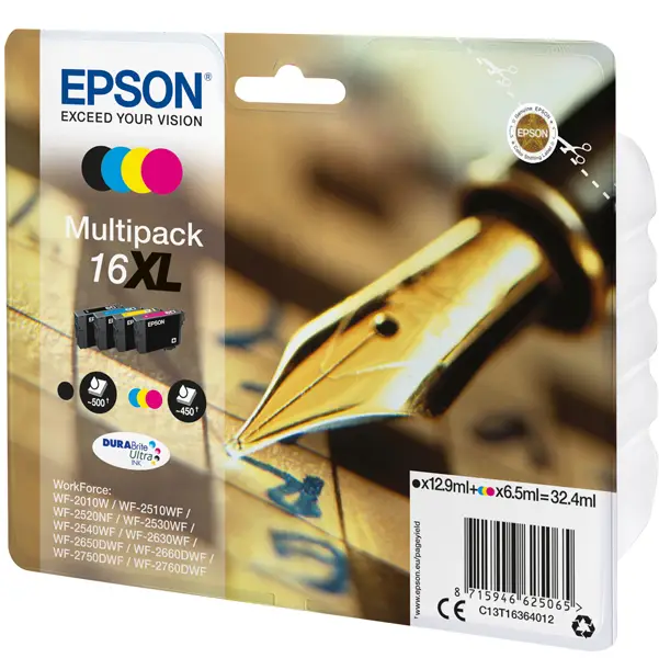 1x MULTIPACK 16XL CONTENENTE N.4 CARTUCCE A PIGMENTI SERIE 16XL/PENNA E CRUCIVERBA
