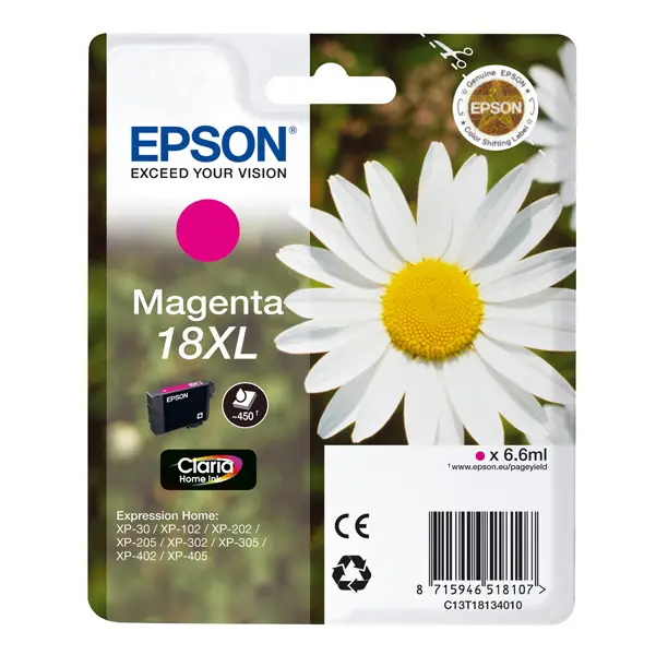 1x CARTUCCIA MAGENTA EPSON CLARIA HOME SERIE 18XL/MARGHERITA IN CONFEZIONE BLISTER