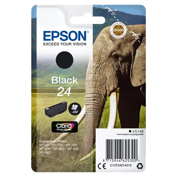 1x CARTUCCIA NERA CLARIA PHOTO HD SERIE 24 ELEFANTE