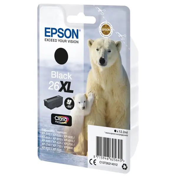 1x CARTUCCIA NERO EPSON CLARIA PREMIUM SERIE 26XL/ORSO POLARE, IN BLISTER