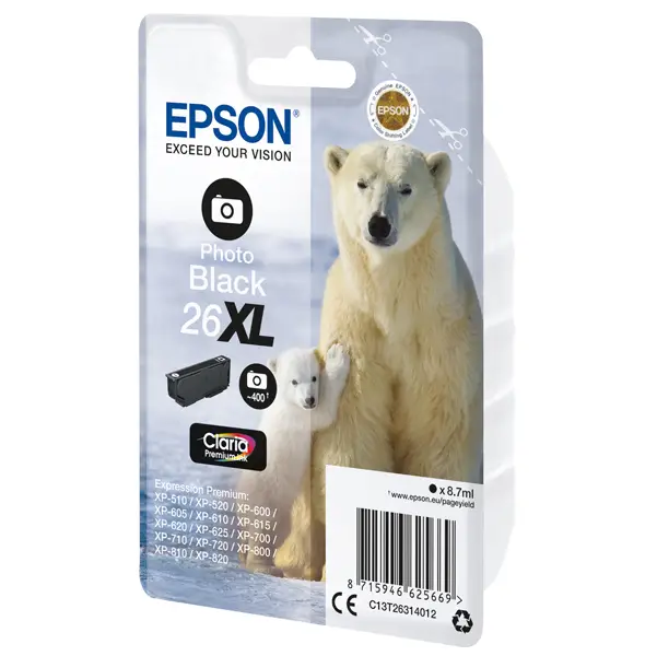 1x CARTUCCIA NERO-FOTO EPSON CLARIA PREMIUM SERIE 26XL/ORSO POLARE IN BLISTER R