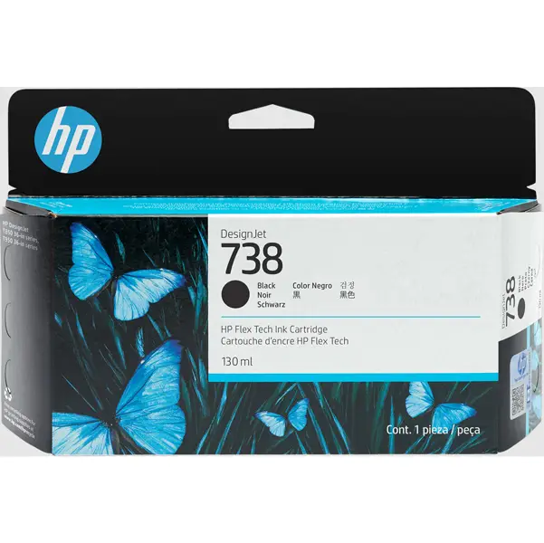 1x Hp Cartuccia ink DesignJet 738 Nero -130ml