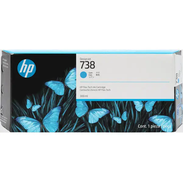 1x Hp Cartuccia DesignJet Ink 738 Ciano -300 ml