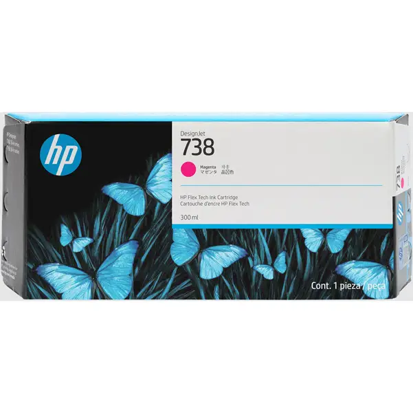 1x Hp Cartuccia DesignJet Ink 738 Magenta -300 ml