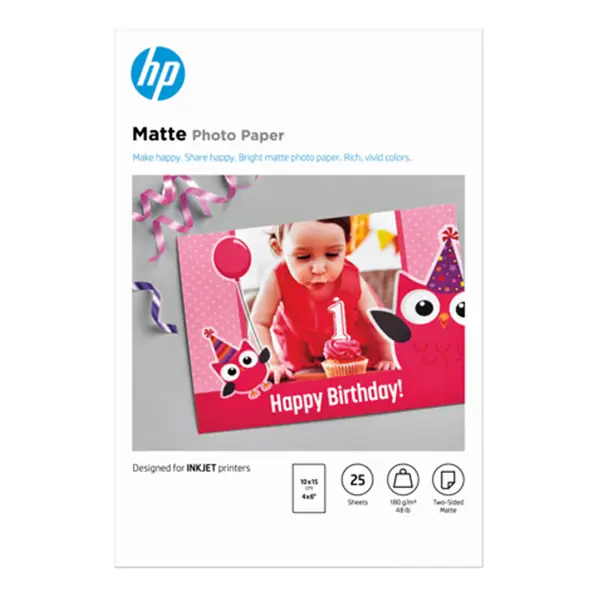 1x Hp Carta fotografica opaca originale HP: 25 fogli/10 x 15 cm