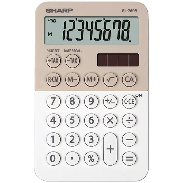 1x Calcolatrice tascabile EL 760R, 8 cifre, 2 colori design, beige - bianco