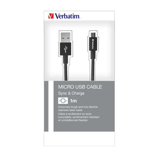 1x Verbatim Cavo MICRO B USB CABLE SYNC  CHARGE 100CM NERO
