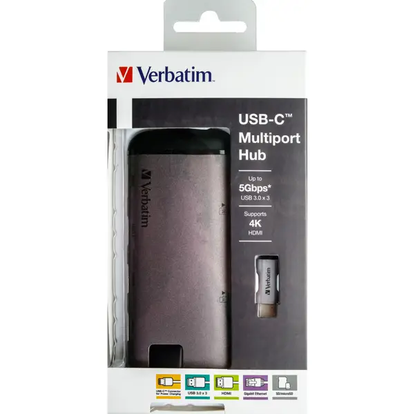 1x Verbatim USB-C ADAPTER USB 3.1 G1 / USB 3.0 X 3 / HDMI / SDHC / MICRO SDHC / R