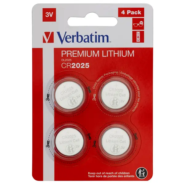1x BLISTER 4 MICROPILE A PASTIGLIA CR2025 LITIO 3V VERBATIM
