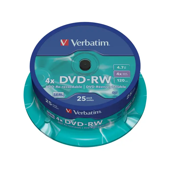 1x CONFEZIONE DA 25 DVD-RW SPINDLE 4X 4.7GB SUPERF.MATT SILVER SERIGRAFATA