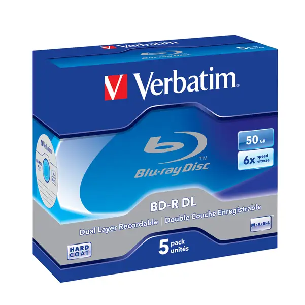 1x SCATOLA 5 DVD BLU RAY BD-R SL 50GB 6X SPINDLE MABL WHITE/BLU