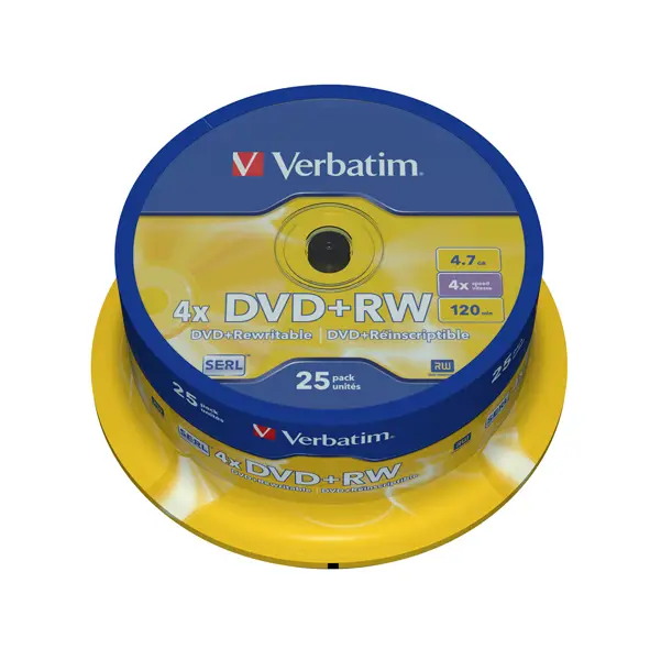 1x SCATOLA 25 DVD+RW SPINDLE 4X 4.7GB 120MIN. SERIGRAFATO