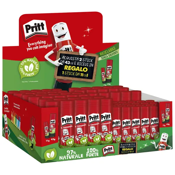 1x Display 50pz colla stick 43gr + 25 colla stick 11gr Pritt